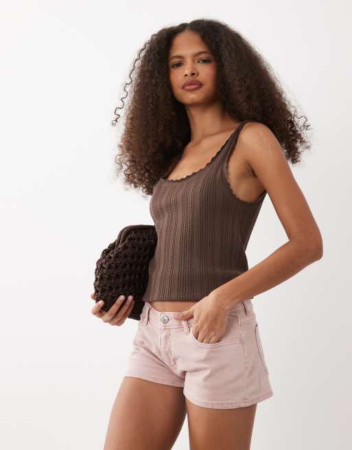 Mango Teen denim mini short in pastel pink, 4 of 5
