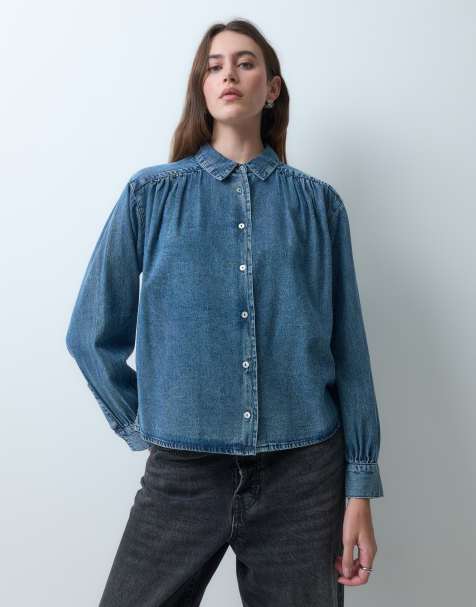 Mango Teen denim shirt in mid blue - view 1
