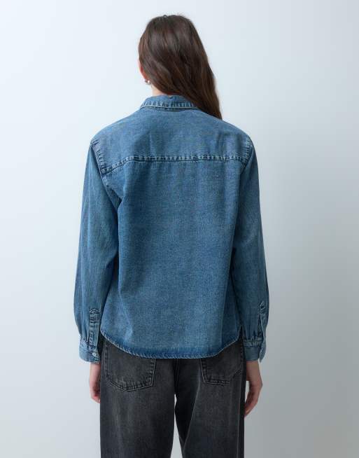 Mango Teen denim shirt in mid blue, 4 of 5