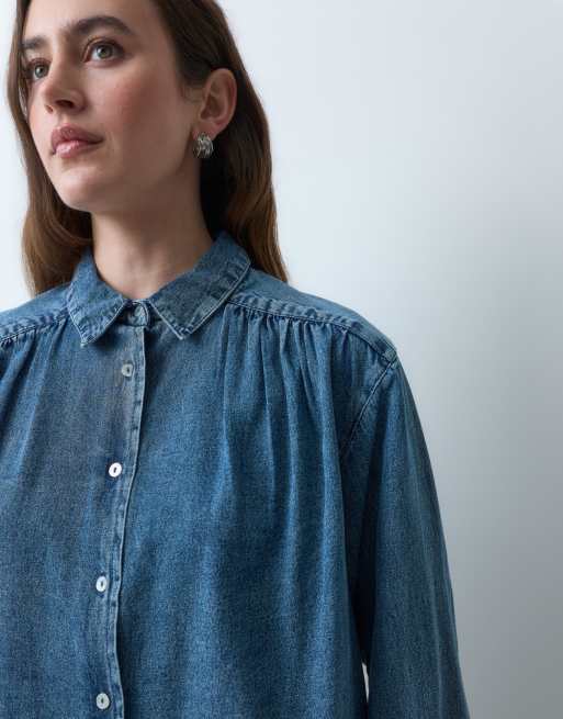 Mango Teen denim shirt in mid blue, 5 of 5