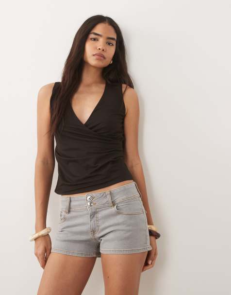 Mango - Teen - Denim short met stiksels in grijs - view 1