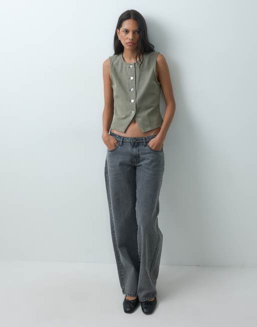 Mango Teen denimväst i khaki, 2 av 4