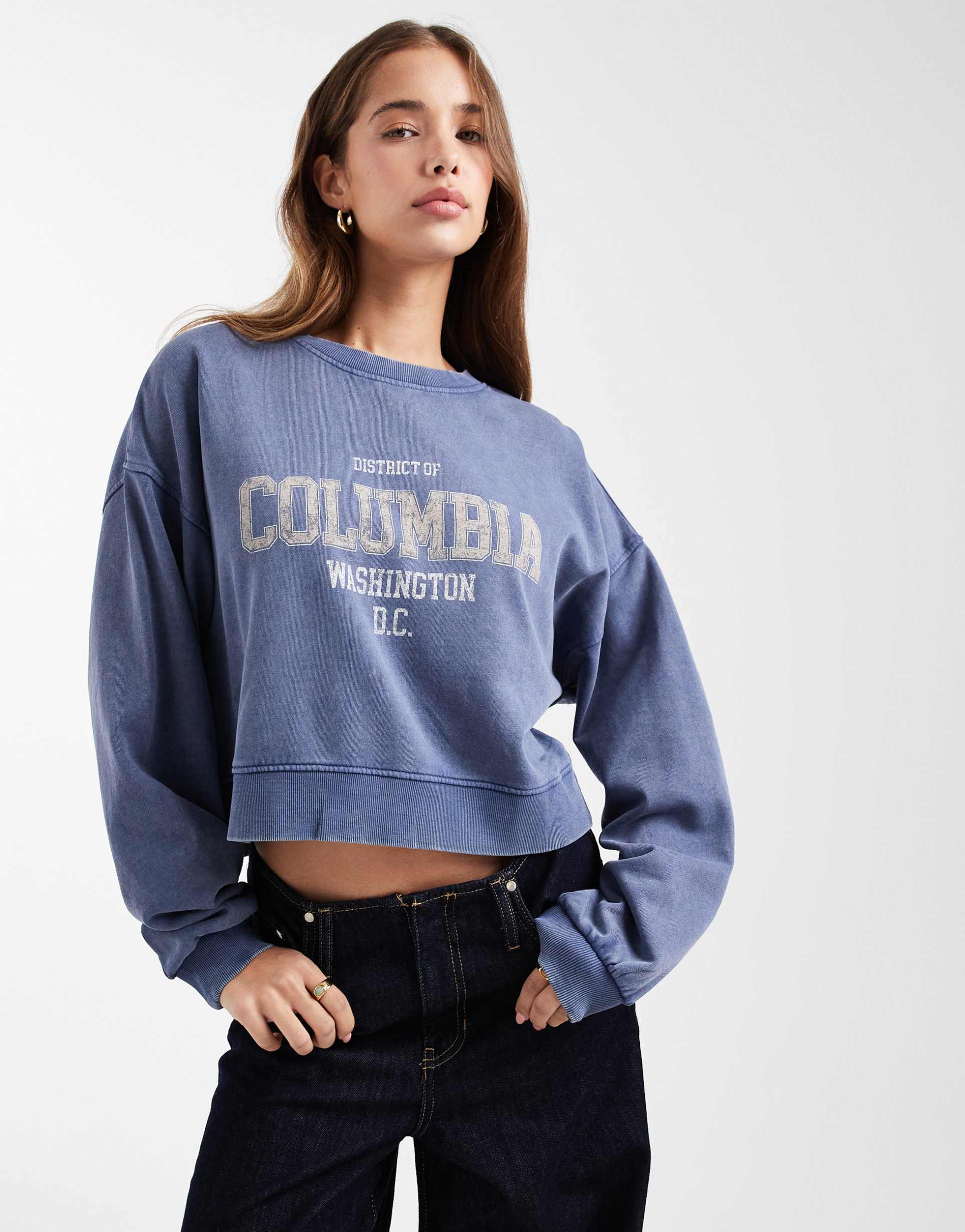 mango teen district of columbia graphic sweatshirt in washed blue