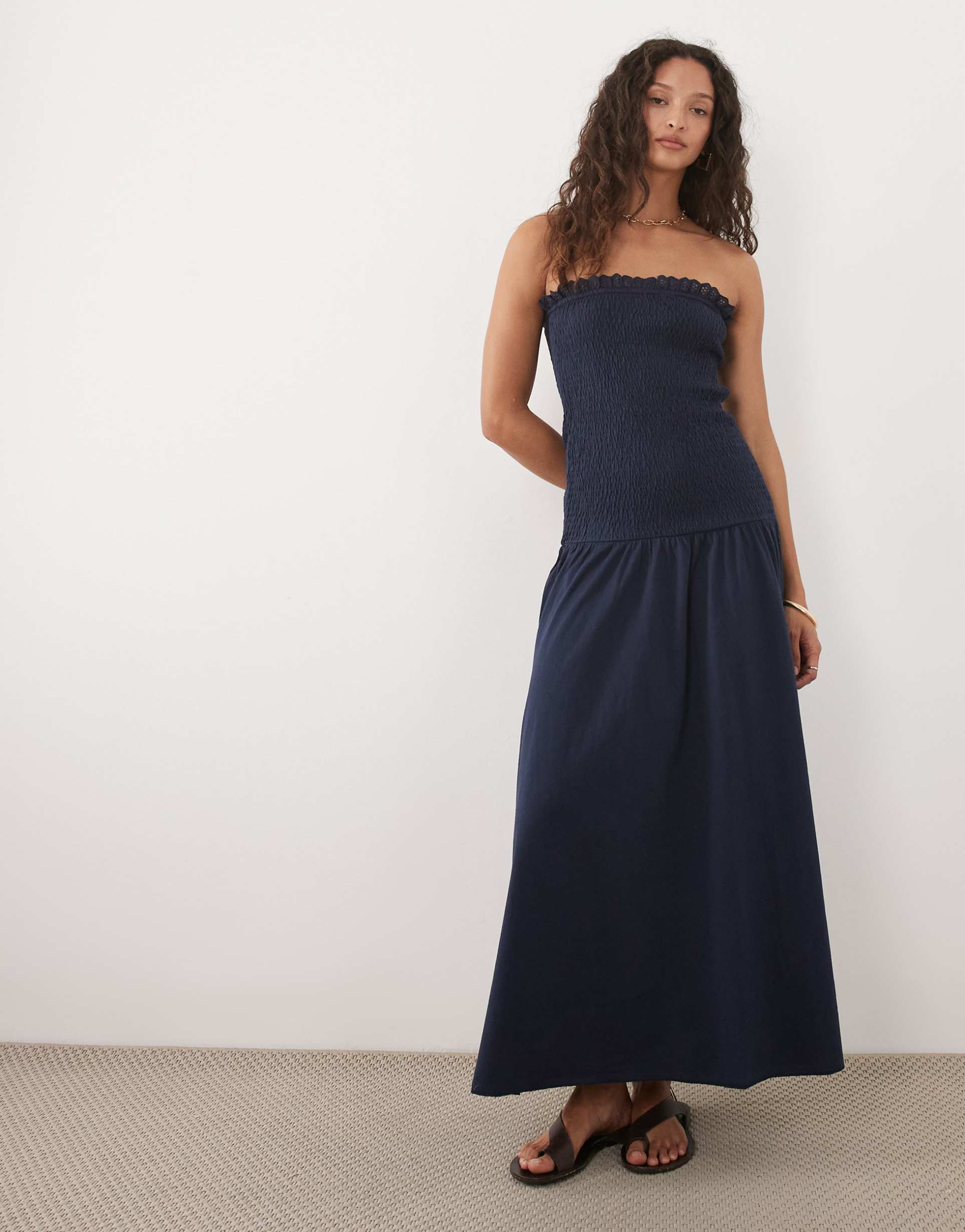 mango teen drop waist crinkle maxi dress in navy