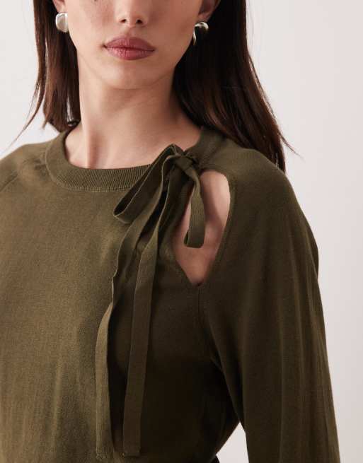 Mango Teen – Dzianinowy top z wiązaniem w kolorze khaki, 3 z 4