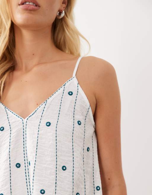 Mango Teen embelished stitch detail v-neck cami in natural, 3 of 4