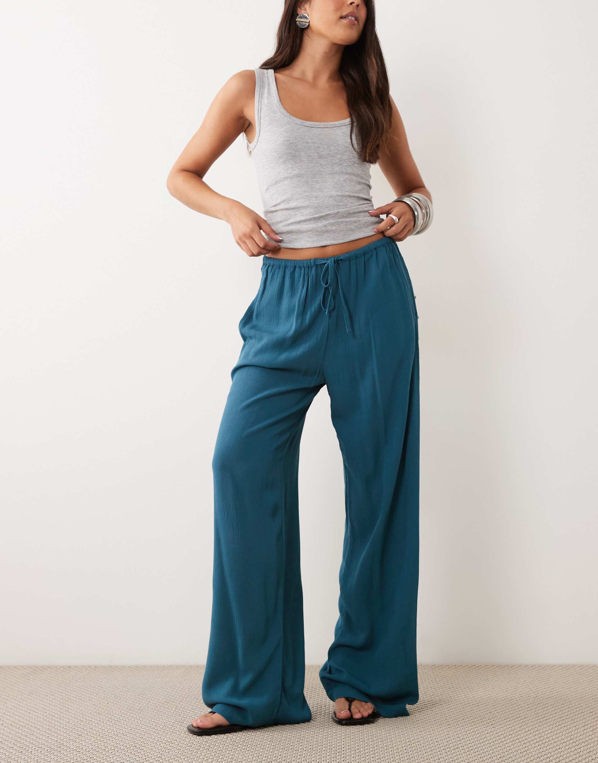 mango teen embellished pants in blue