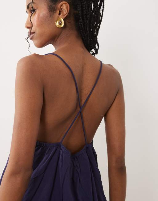Mango Teen embroidered halterneck top in navy , 2 of 4