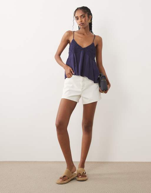 Mango Teen embroidered halterneck top in navy , 3 of 4