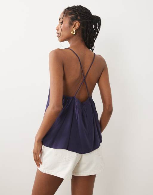 Mango Teen embroidered halterneck top in navy , 4 of 4