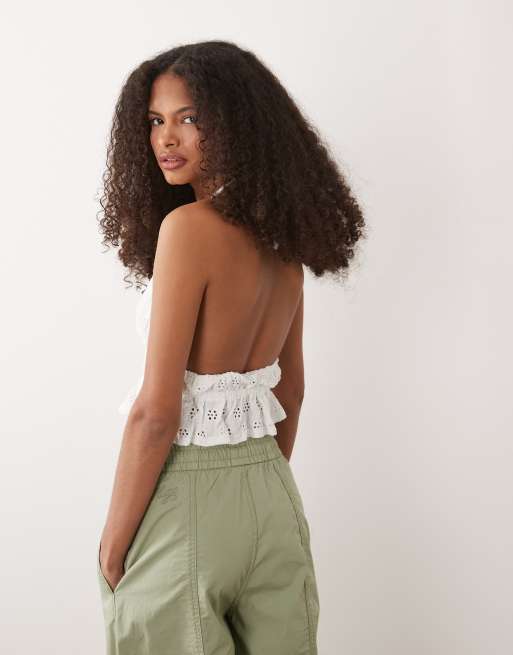 Mango Teen embroidered halterneck top in white, 4 of 4