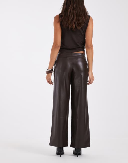 Mango Teen faux leather straight trouser in brown, 3 of 5