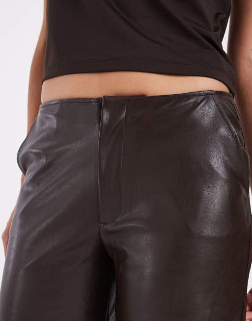 Mango Teen faux leather straight trouser in brown, 4 of 5