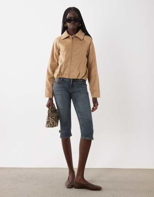 Mango Teen faux suede bubble hem jacket in beige, 2 of 4