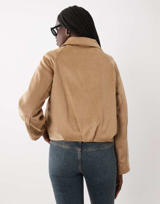 Mango Teen faux suede bubble hem jacket in beige, 4 of 4