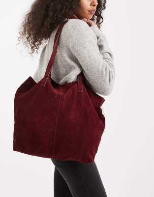 Mango Teen Faux Suede Tote Bag In Burgundy