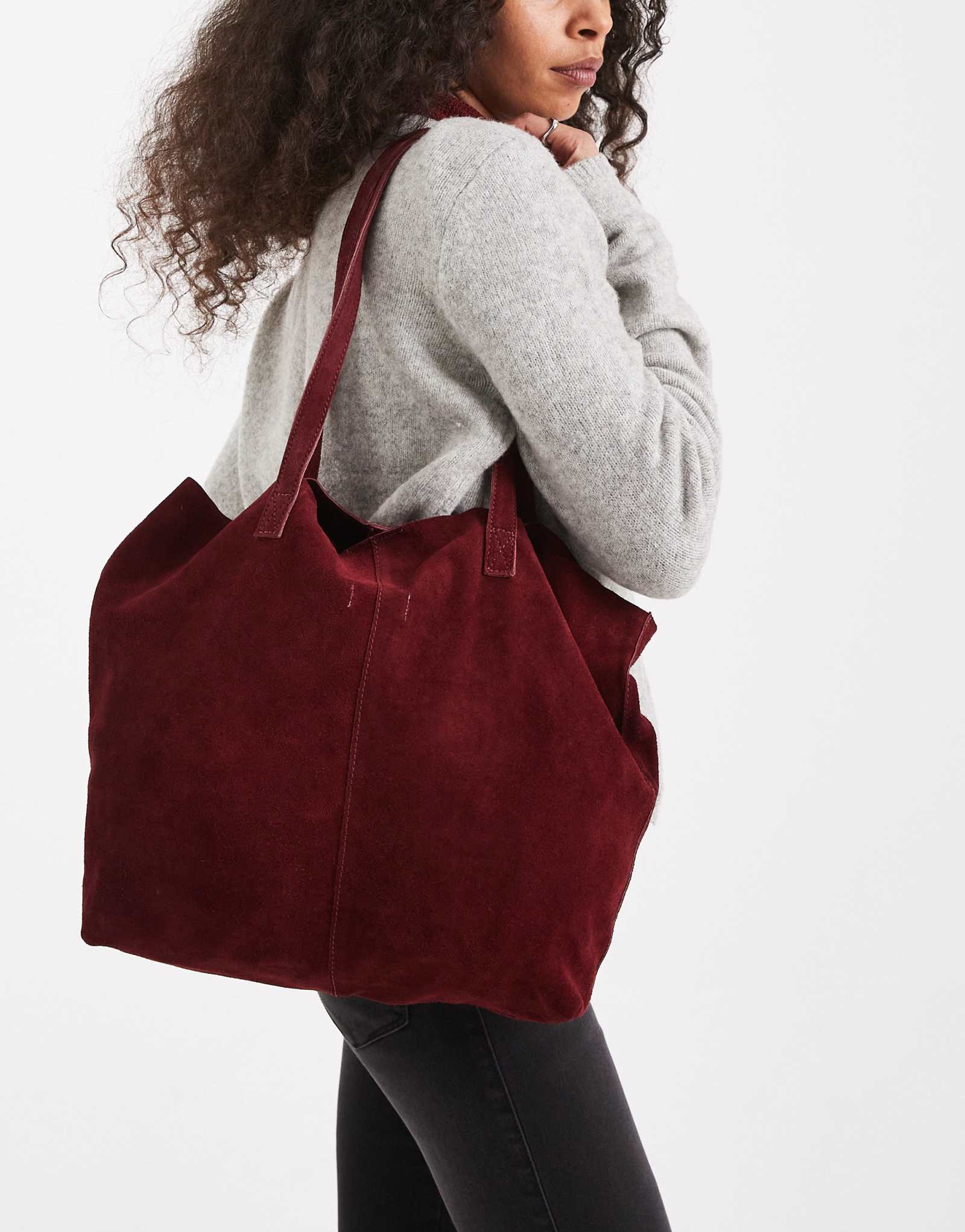 Подростковая сумка-тоут из искусственной замши Mango бордового цвета 