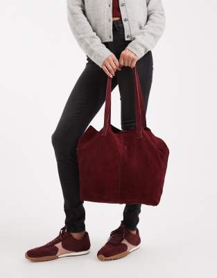 Mango Teen Faux Suede Tote Bag In Burgundy