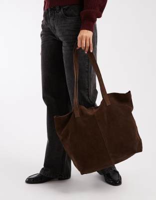Mango Teen Faux Suede Tote Bag In Brown