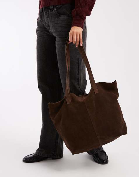 Mango Teen faux suede tote bag in chocolate - view 1
