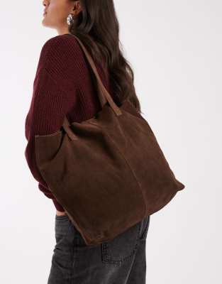 Mango Teen Faux Suede Tote Bag In Brown