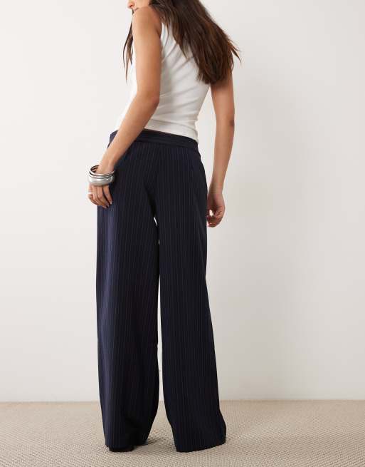 Mango Teen figursydda raka byxor i marinblå pinstripe, 5 av 5