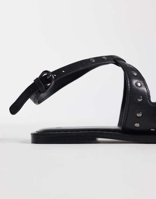 Mango – Teen – Flache Riemchensandalen aus 100% Leder in Schwarz mit Nietenbesatz, 4 von 4