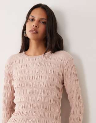 Mango Teen Flared Sleeve Shirred Top In Pink