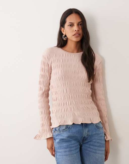 Mango Teen flared sleeve shirred top in pastel pink, 2 of 4