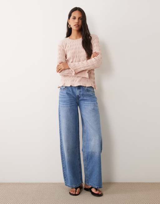 Mango Teen flared sleeve shirred top in pastel pink, 3 of 4
