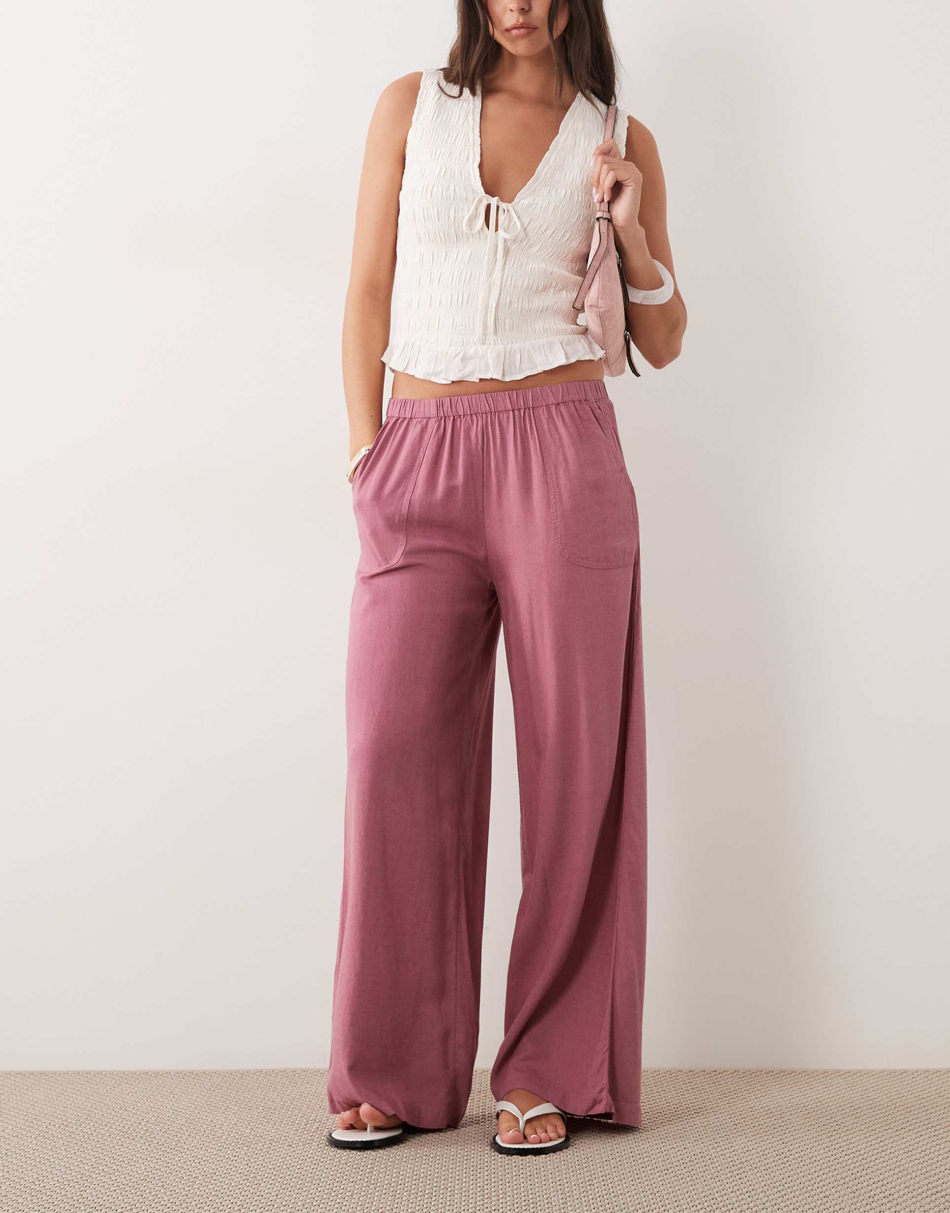 mango teen flowy pants in dusty rose