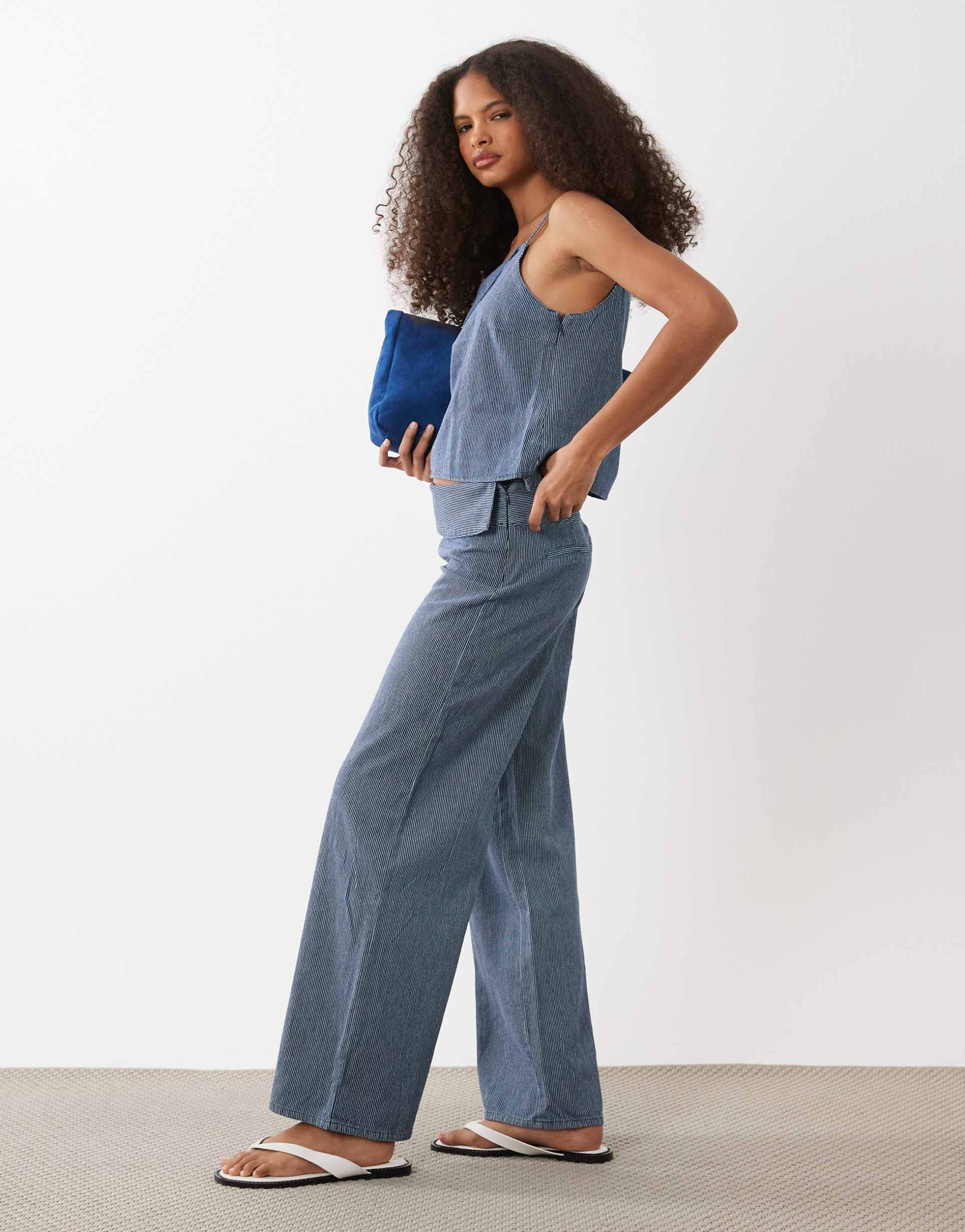 mango teen fold over jeans in blue stripes - part of a set