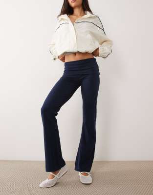 Mango Teen Fold-over Jersey Flares In Blue