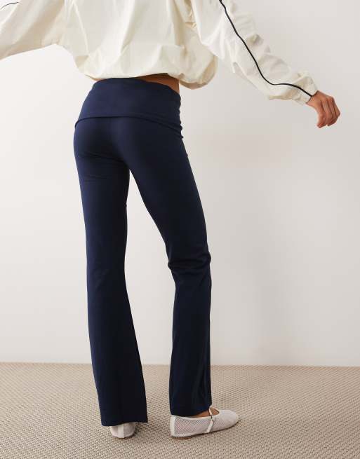 Mango Teen fold over jersey flares in navy, 4 of 5