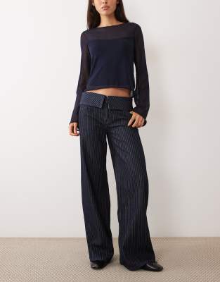 Mango Teen Folded Waist Straight Jeans In Blue
