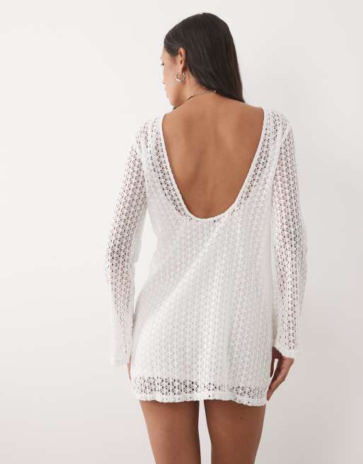 Mango - Teen - Gebreide mini jurk met lange mouwen in wit, 4 van 4