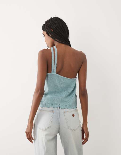 Mango - Teen - Gebreide top met blote schouder en rozet in pastelblauw, 4 van 4
