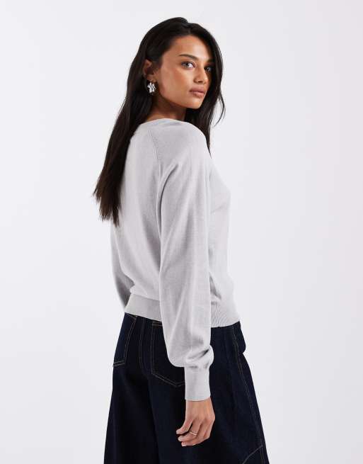 Mango - Teen - Gebreide top van 100% katoen met strikdetail in grijs, 2 van 4