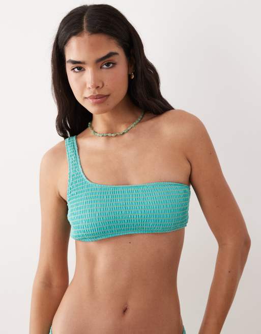Mango – Teen – Gekräuselter Bikini in Türkis mit One-Shoulder-Träger, 4 von 4