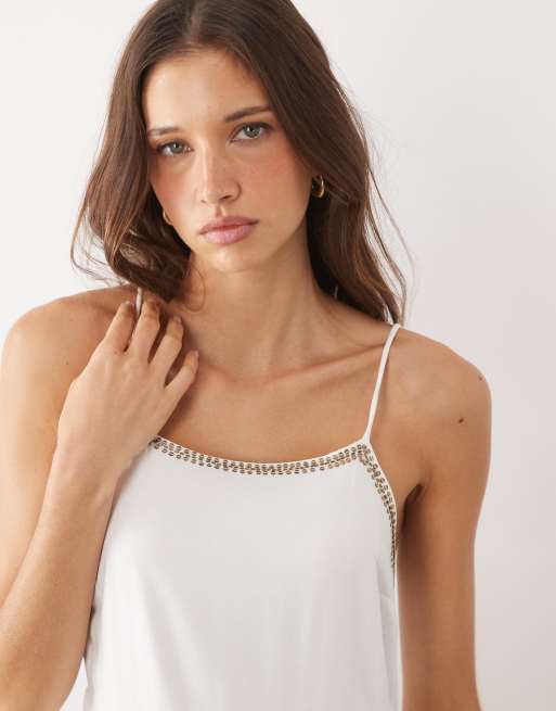 Mango - Teen - Gelaagde maxi jurk met bandjes en versierde rand in wit, 2 van 4