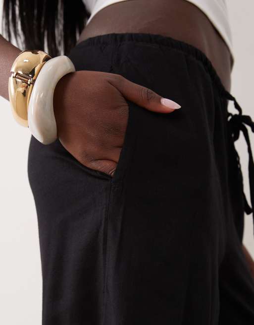 Mango Teen – Gerade geschnittene Hose aus Leinenmix in Schwarz mit Kordelzugbund, 3 von 5