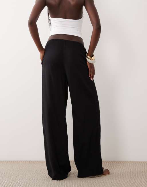 Mango Teen – Gerade geschnittene Hose aus Leinenmix in Schwarz mit Kordelzugbund, 5 von 5