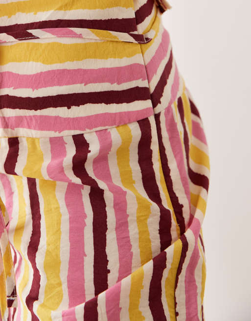 Mango – Teen – Gerade geschnittene Hose in gestreiftem Gelb mit Bindegürtel, Kombiteil, 4 von 5