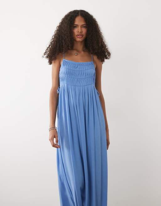 Mango - Teen - Gerimpelde maxi jurk met bandjes in lichtblauw, 3 van 4