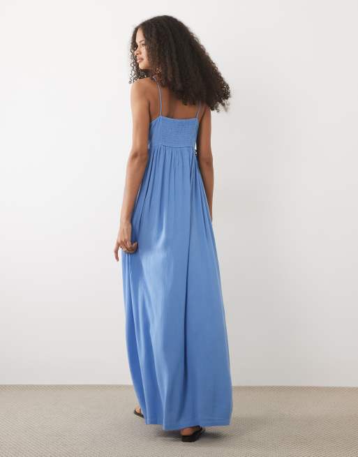 Mango - Teen - Gerimpelde maxi jurk met bandjes in lichtblauw, 4 van 4