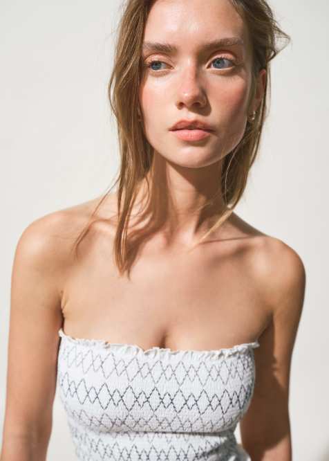 Mango - Teen - Gesmokte bandeau top met borduursels in naturel, deel van co-ord set - view 1
