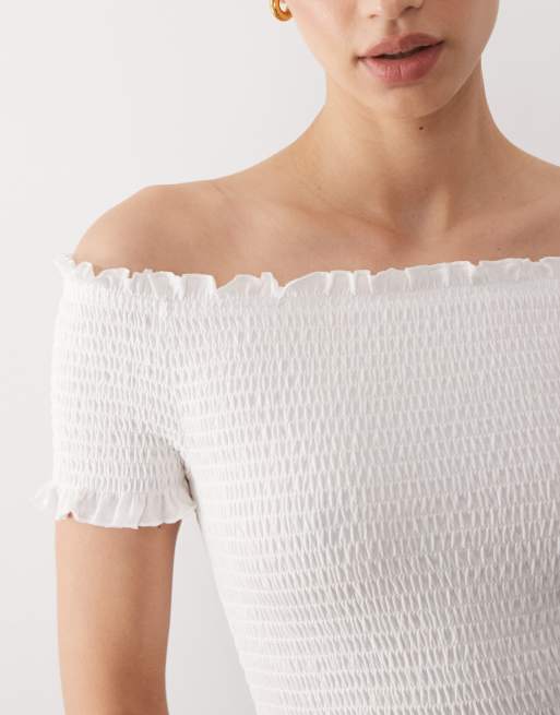 Mango - Teen - Gesmokte top met blote schouders in wit, 3 van 4