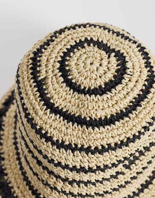 Mango – Teen – Gestreifter Sonnenhut aus Bast in Beige und Schwarz, 3 von 3