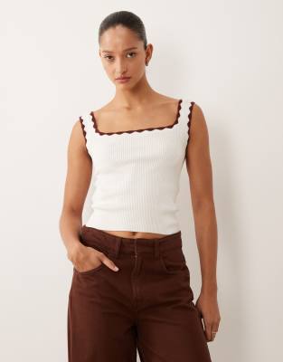 Mango - Teen - Gestricktes Tanktop in Cremeweiß mit farblich abgesetzter Borte-Neutral