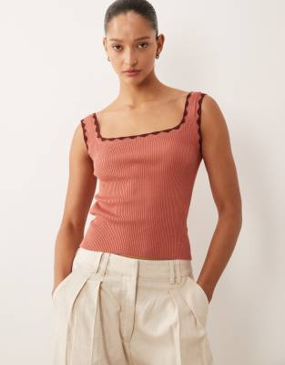 Mango - Teen - Gestricktes Tanktop in Rosa mit farblich abgesetzter Einfassung